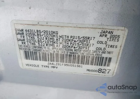 2005 Mitsubishi Outlander Limited from USA, damaged, VIN JA4LZ81F95U051561